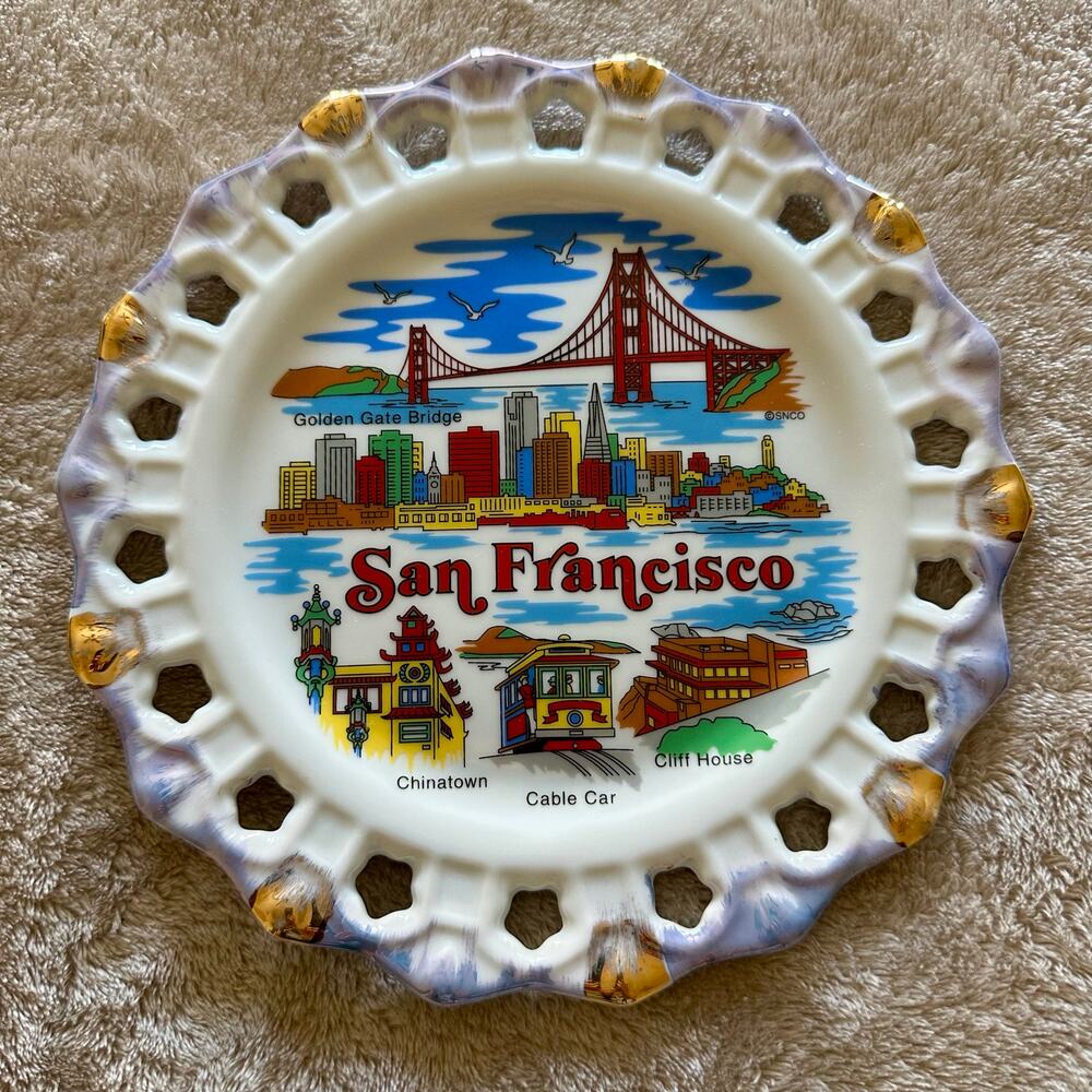 Vintage San Francisco Souvenir Decorative Plate Golden Gate Chinatown